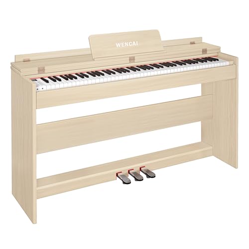 WENCAI 88 Key Fully Weighted Digital Piano Keyboard, 88 Keys Hammer Action Electric Pianos, Wooden Classic Upright Electronic Piano for Beginner, Professional, Midi Compatible, Triple Pedal (beige)