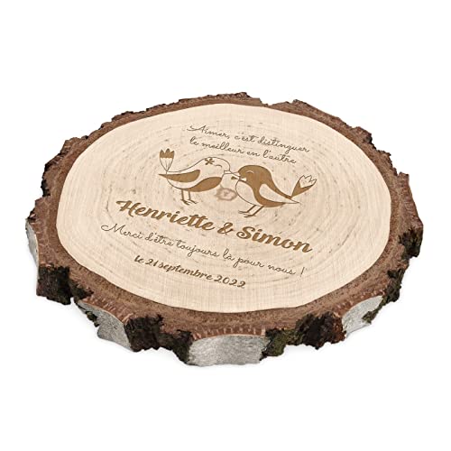Maverton Rondin de Bois Personnalisable - Tranche de Bois Naturel avec Gravure pour Couple - Cadeau Personnalisé -Couple - Cadeau Mariage - Decoration en Bois - Noel - Mariage