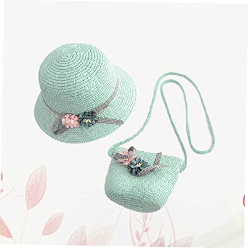 Kids Straw Hat and Crossbody Bag Set for Girls Adorable Beach Outfit UV Protection for Summer Outdoor Activities Green2