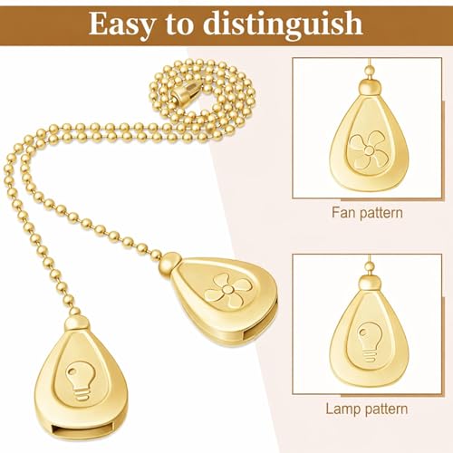 Image of Patelai 4 Pieces Ceiling Fan Pull Chain Extender Ornament 12 Inch Ceiling Pull Chain Extension Classic Drop Shaped Pendant Beaded Ball Cord for Fan Light lamp Decorative with Connector (Gold)