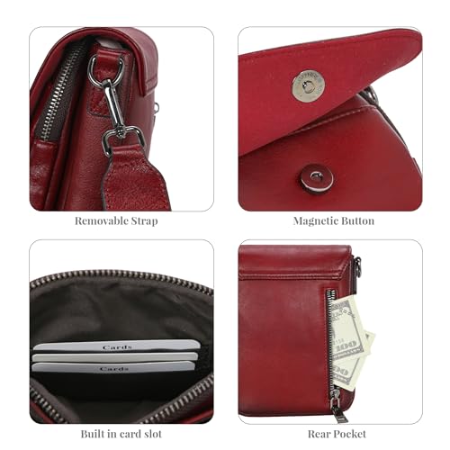 Image of HESHE Small Leather Crossbody Bag for Women RFID Phone Purse with Card Slot | Anti Theft,Genine Leather,Wide Adjustable Strap,Multi-Pocket Fits 6.9 inch Phone Trendy Shoulder Cross Body Bag for Daily,Travel