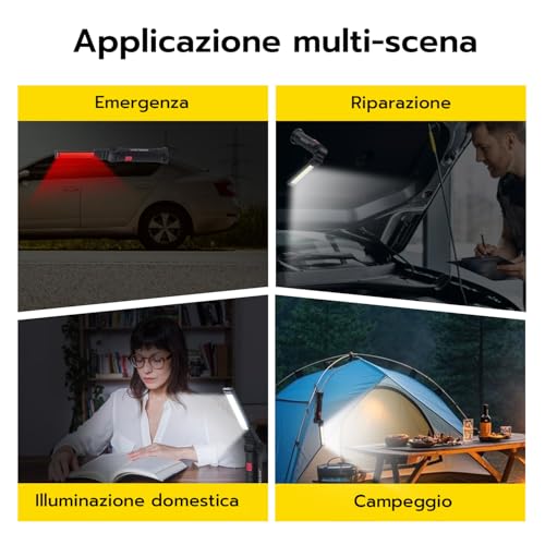 Tolesum Ricaricabile Torcia Led Tipo C,Lampada Da Lavoro Pieghevole E Magnetica, Usb Cob Lampade Di Ispezione, 5 Modalità Lanterne Per Campeggio Esterna Autofficina Lampada,Riparazione Auto Emergenza - 8