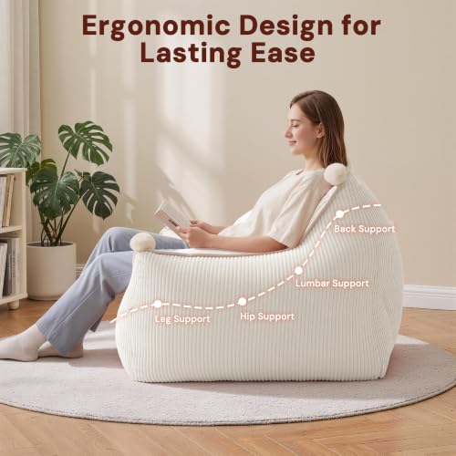 Korser Bean Bag Chair for Adults and Teens, Small Bean Bag Couch Cozy with Foam Filler, Corduroy Comfy Beanbag Chair with Back Support, Lounge Floor Sofa for Living Room, Reading, Bedroom, Beige - image 4
