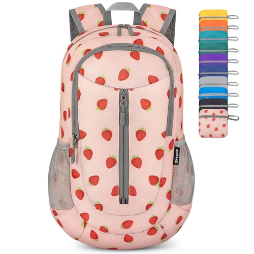Image of ZOMAKE Ultra Lightweight Packable Backpack 25L, Foldable Hiking Backpacks Water Resistant Small Folding Daypack for Travel(Strawberry Print)