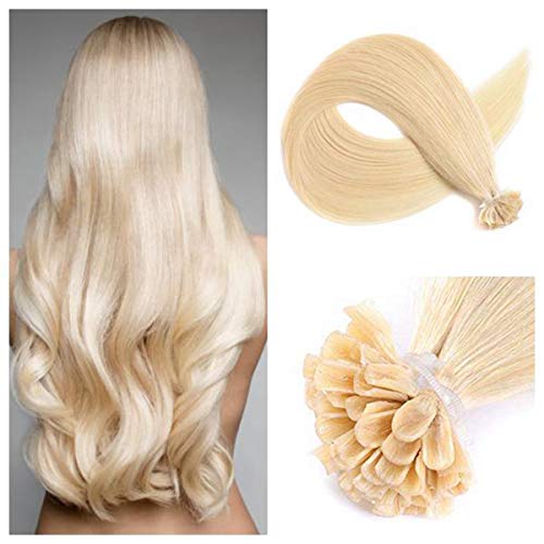 MRS HAIR U-Tip Pre-Bonded Cabello Human Extensions 50cm 50g Extensiones de Queratina de Cabello Human #613 Light Blonde 50 Strands Cover