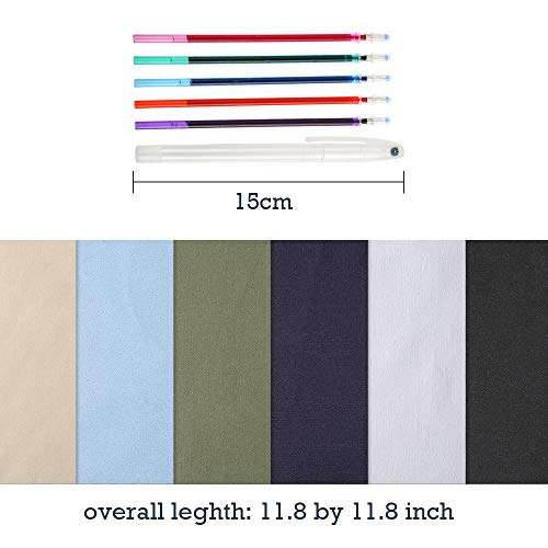 Caydo 6 Pieces Fabric for Embroidery, Including 6 Colors Embroidery Fabric 5 Colors Water-Soluble Pens for Embroidery Projects and Upholstery Decoration, 11.8 by 11.8-Inch