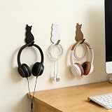 Cute Cat Self Adhesive Wall Hook, 3 Pack Stainless Steel Hanging Hooks, Home Wall Storage Accessories, Black/Gold/Silvery