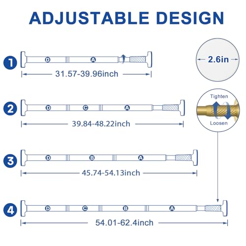 Image of Tension Curtain Rod 32-62Inch Gold Shower Rod Tension Rod Adjustable | Curtain Rods no Drilling Tension Rod for Windows,Closets,Doorway
