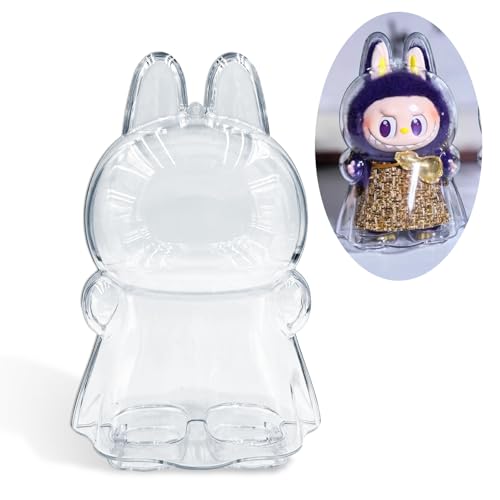 Protective Case for LABUBU Pronounce Wings of Fortune?Transparent Acrylic Display Box with Silicone Strap White for Storage Hanging Doll-Clear?Doll Not Include
