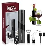 TAVADA Sacacorchos Eléctrico Recargable, Juego de Regalo de Vino con corta cápsula, Boquilla Aireador, Bomba de Vacío y Cable USB del Abridor de Vino Electrico - Regalo hombre para amantes del vino