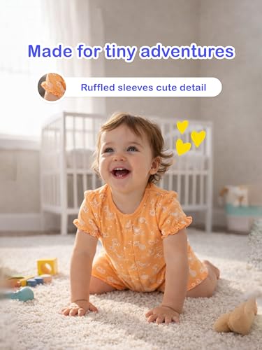 Image of Kidbea Organic Cotton Baby Romper for Infant Girls Front Button Half Sleeve Jumpsuit | Cute Printed Newborn Baby Girl Daily Comfort Wear