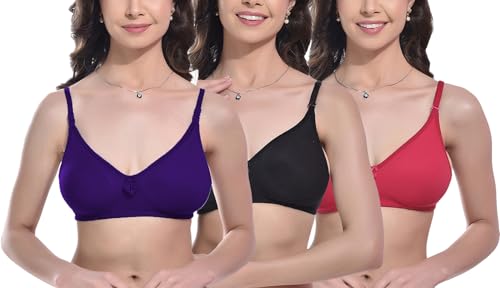 Image of FIMS - Fashion is my style Women Cotton Blend Non-Padded Bra Non-Wired Mould Seamless Cup Solid Bras Cup-B Pack of 1, Multicolor