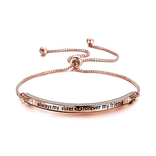 Zuo Bao Best Friend Jewelry Sister Gift Always My Sister Forever My Friend Bracelet Fashion Jewelry Gifts for Best Friend Ladies Honey (Always My Sister Bracelet-Rose Gold)