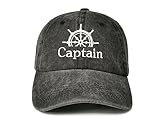 enodtter captain hat for men women, washed black sailing baseball cap, gift for boating, embroidered adjustable summer travel dad hat
