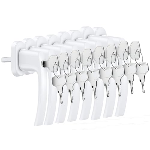 AUTOUTLET Fenstergriff Aluminium, 8 Stück abschließbar Sicherheitsfenstergriff Fensterschloss Kindersicherung mit Schloss in Stiftlänge 35mm, Gleichschließend Windows Balkontürgriff(weiß)