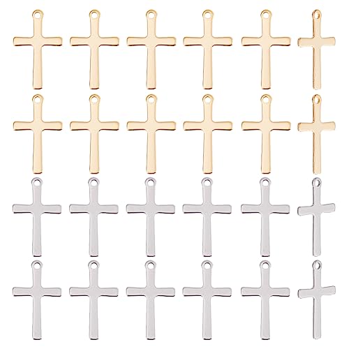 UNICRAFTALE 40Pcs 2 Colors Cross Charms Ankh Cross Pendants 201 Stainless Steel Cross Pendants 1.4mm Hole Metal Earring Charms Bracelet Pendants for Women Wen Jewelry Making