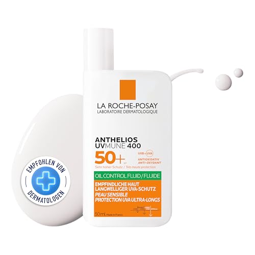 La Roche Posay Sonnenfluid, Für das Gesicht und ölige Haut, Transparent und mattierend, Mit Airlicium-Technologie, Ohne Duftstoffe, Anthelios UVmune 400 Oil Control Fluid LSF 50+, 50 ml