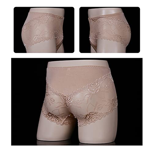 leesuo Men's Sexy Lace Panties Mesh See Through Sheer Low Rise Boxer Briefs Underwear with Sheath3