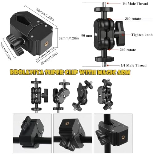 Image of BROLAVIYA Super Clamp with Dual Ballhead Magic Arm, Mobile Bracket with 1 /4 Threads, for Desk Tripod Tube Crossbar Gimbal Rods Compatible with smaprtphones, DSLR Camera, Tripod, Ring Lights
