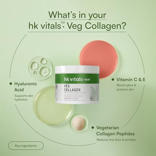 Image of hk vitals Veg Collagen Supplement Powder (Mixed Fruit, 100g) | Collagen Peptides with Vitamin C, E | For Healthy Skin, Hair & Nails