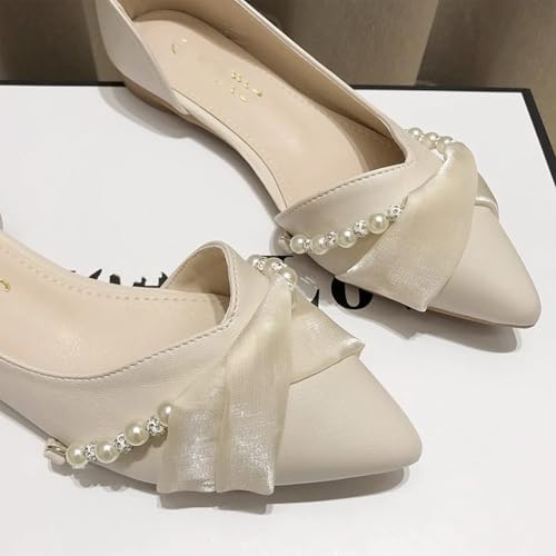 Women's Pointed Toe Ballet Flats with Pearl Chain Comfortable Soft-Soled Flat Mary Shoes Casual Dress Flats2