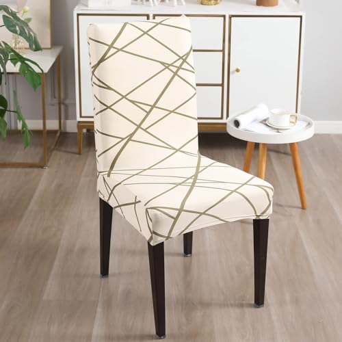 Image of Styleys Dining Chair Cover with Table Covers for Kitchen Waterproof Dining Table Cloth (1 Table Cover + 6 Chair Cover, Beige Line, CTSD3147)
