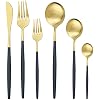 Cutlery Set Matte Flatware Cutlery Set Stainless Steel Dinnerware Set Silverware Set Kitchen Tableware 36Pcs Black Gold