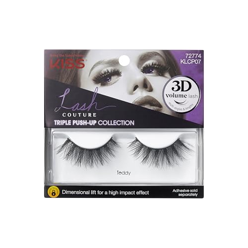 KISS Triple Push-Up, False Eyelashes, 'Teddy', 12mm, Includes 1 Pair Of Lash, Easy to Apply, Reusable Lash Clusters