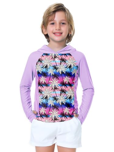Image of AOBUTE Unisex Kids Long Sleeve Hoodie Rash Guard Boys UPF 50+ Swim Top with Thumb Hole 3-12 Years