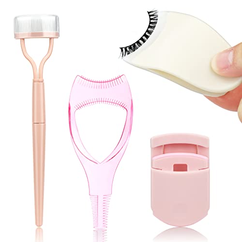 Juome 4 in 1 Eyelash Applicator Tool Kit False Lash Clip Applicator Portable Eyelash Curlers Eyelash Separator Tool Mascara Comb Lash Buddy Set for Women Girls