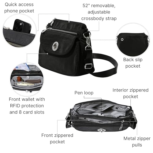 Image of Baggallini Calais Crossbody Bags for Women 10x7 Lightweight Water-Resistant Travel Purse, RFID & Interior Organization