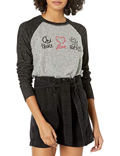 Skechers Women's Bobs for Dogs and Cats Cozy Graphic Pullover Sweatshirt, Gray/Black Peace Love Rescue, M