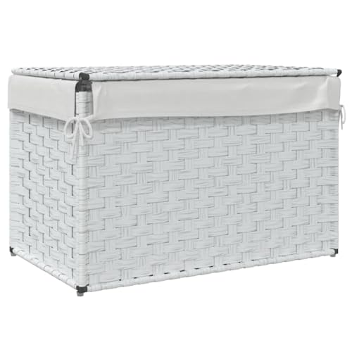 Panier à linge blanc en polyrotin carré 35x34x55.5 cm