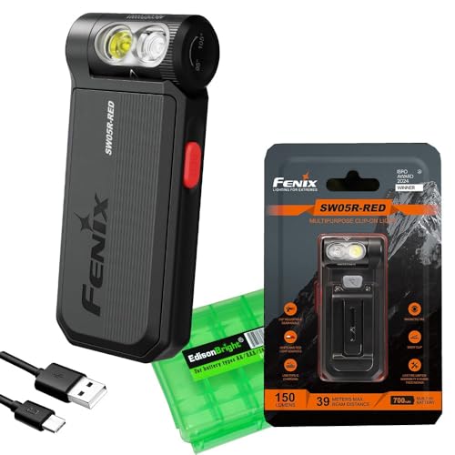 Fenix SW05R-RED Taschenlampe, flach, schwenkbar, mit rotem Licht, mit EdisonBright Zubehörtasche, Schwarz Fenix SW05R-RED Taschenlampe, flach, schwenkbar, mit rotem Licht, mit EdisonBright Zubehörtasche, Schwarz