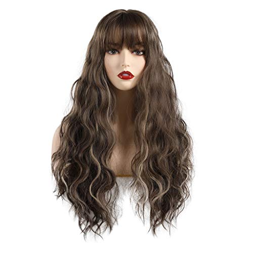 Thatso Women Brown Wigs Long Fluffy Curly Wavy Hair Wigs for Girl Heat Friendly Silk Synthetic Cosplay Party Wigs (Brown)