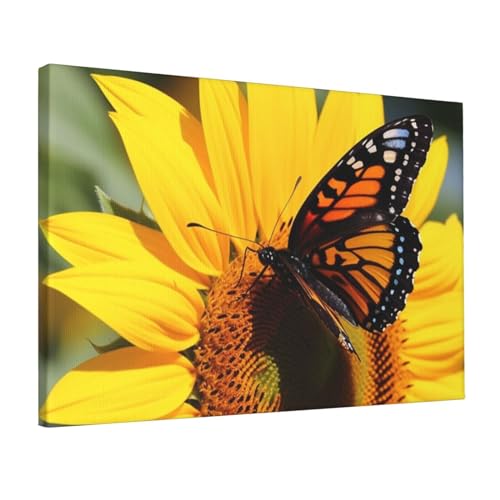 Toile murale tournesol et papillon YoupO pour mur blanc terne