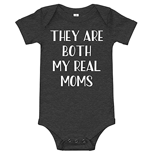 Image of They are Both My Real Moms Baby Bodysuit One Piece - Lesbian Moms Dark Grey Heather