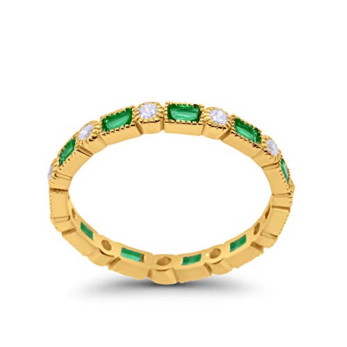 Blue Apple Co. 3mm Art Deco Full Eternity Wedding Band Baguette Round Cubic Zirconia 925 Sterling Silver Choose Color3