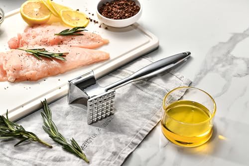 Image of Heavy Duty Meat Tenderizer Tool, Stainless Steel Mallet & Kitchen Hammer Pounder, Mirror Polished Double Sided Tenderizing Mallet for Chicken, Steak & Beef - Dishwasher Safe