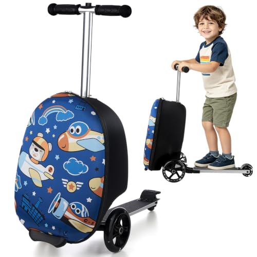 ALVOD 2-in-1 Scooter Suitcase for Kids Ride-On Carry-On Luggage Scooter Foldable Travel Suitcase for Boys and Girls