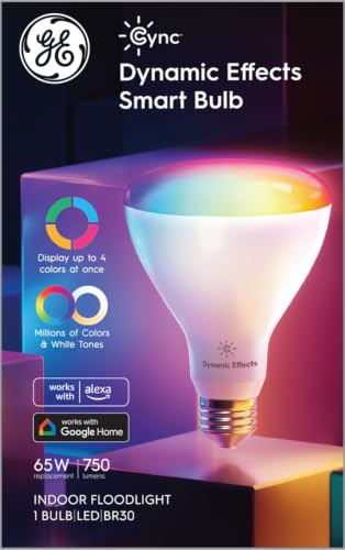 Image of GE CYNC Dynamic Effects Smart LED Light Bulb, Color Changing, Bluetooth and Wi-Fi, Compatible with Alexa and Google Home, BR30 Indoor Floodlight Bulb