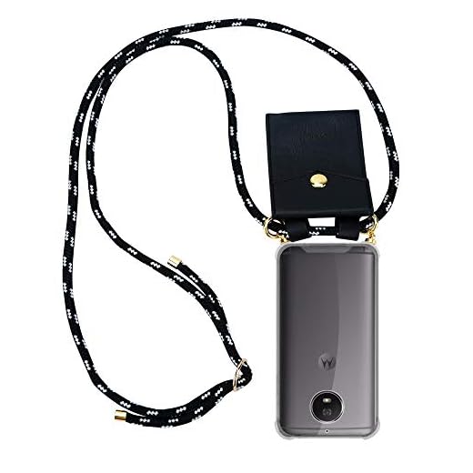 Cadorabo Funda con Cuerda para Motorola Moto G5S en Negro Plata – Cubierta Protección Collar para Colgar di TPU Silicona Transparente con Anillos OROS, Cordon y Estuche Removible