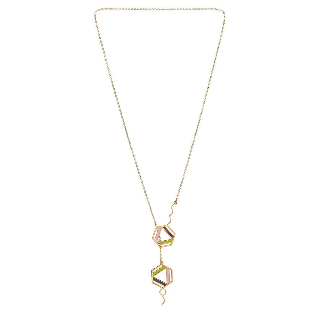 Benzene Plated Enamel Hexagons Necklace