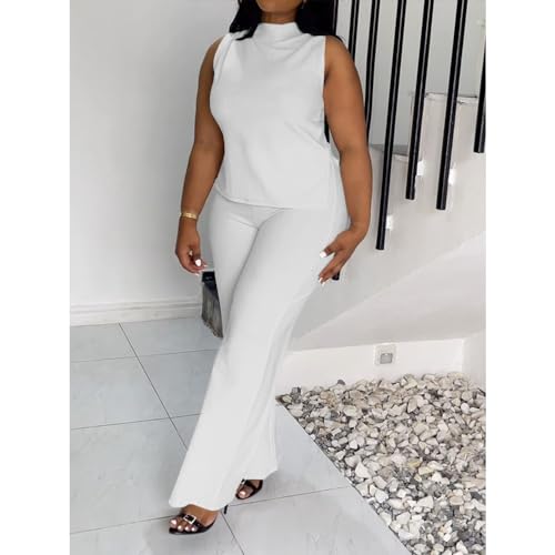 2 Piece Wide Leg Pants Set for Women Summer Casual Plus Size Sleeveless Shirt Long Pant Sets Sexy4