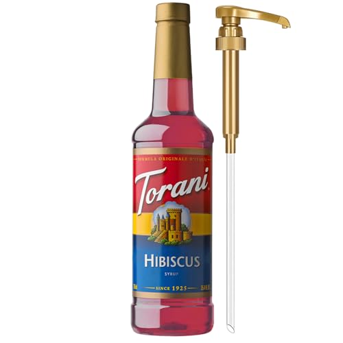 Image of Torani Hibiscus Syrup for Drinks, Flavoring for Iced Tea, Lemonade, Sodas, and Cocktails, Pump Included, 25.4 Oz