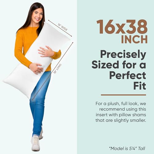 Image of Pillowflex Synthetic Down Pillow Insert 16x38 in - Karate Chop Pillow | Large Rectangle Sham Form, Plush Polyester Cotton Blend, Cloud-Like Comfort, Clump-Resistant Fill, Smooth Elegant Finish