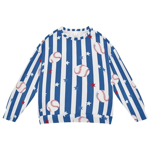 JUNZAN Deep Blue Baseball Stripes Big Boys Pullover Hoodie Fleece Boys Sweat Shirt Sports 4T