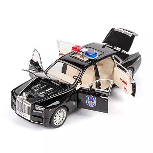 Image of 1 /24 Scale Wheels Diecast Rolls Royce Phantom Police Metal Model Pull Back Alloy Toys with Light and Sound Collection (Black)