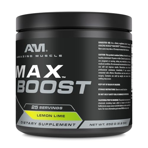 Image of Amazing Muscle Max Boost | 25 Servings | Intense Pre-Workout Supplement for Men & Women | Contains Creatine Monohydrate, Caffeine, Beta-Alanine, Betaine (25 Servings, Lemon Lime)