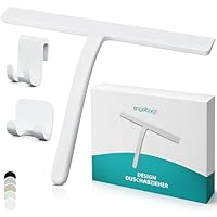 Engelbach® Duschabzieher - streifenfreies Abziehen ohne Quietschen – ergonomischer Abzieher Dusche mit rutschfestem Griff - Fensterabzieher, Inkl. 2 Halterungen, 28cm, weiß